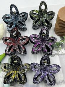 1 pieza/6 piezas/12 piezas Pinzas para el cabello con flores de plástico ABS brillante, adecuadas para playa, viaje, fiesta, vacaciones, vuelta al colegio, accesorios de peinado dulce, pinzas de moda, pasador de pelo de moda, accesorios para el cabello de invierno - Multicolor - Ver 17