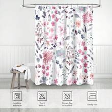 Cute Floral Shower Curtain, 66x72 Inch, Flower Fabric Shower Curtains For Bathroom, Wildflower Butterfly Cloth Shower Curtain Set With Hooks