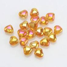 50颗/包 8毫米/10毫米中心孔玻璃心形珠，DIY珠宝配件，镀金散珠，适用于项链、手链、耳环等。 - 8mm中孔光面桃心 - 查看 18