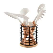 2 Packs,Utensil Holder For Kitchen Counter Large Round With Wooden Base Cooking Utensil Holder Utensil Organizer ,(Metal+Bamboo) 1 Big+1Small,Pastoral Style Kitchenware Storage Tank,2 Pcs Iron Tableware Jar, Home Decor, Party & Christmas Storage - Black - View 10