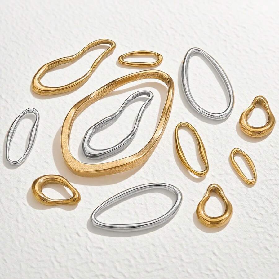 5 件不锈钢 18K 镀金简约镂空框架吊坠链扣和项链连接器 DIY 珠宝制作用品日常佩戴不锈钢吊坠 - 邊框吊墜 - 查看 1