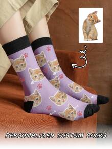 1 par de calcetines de longitud media para mujer, calcetines personalizados con cara de gato, calcetines personalizados con cara de mascota, calcetines divertidos personalizados con fotos como regalos para mujeres, regalos personalizados de San Valentín y cumpleaños como obsequios para mascotas queridas, novias, novios, sus padres y mejores amigos. Perrito, perro, gatitos, gato, de moda, coloridos, lindos, adorables, divertidos, relajantes, cálidos. Personalizados, únicos, regalos personalizados, hallazgos de tesoros, moda de invierno, regalo de Navidad, regalos personalizados para hombres/mujeres, regalos ideales para él, familia, abuelos, niños, sala de estar, dormitorio, para graduación, para invierno, para Navidad, para otoño, para fiestas, para aniversarios