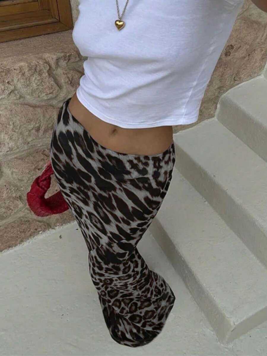 女士时尚年轻 Y2K 性感优雅豹纹动物印花臀鱼尾长裙，猎豹印花 - 灰色 - 查看 1