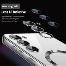 Magnetic Transparent Phone Case Compatible With Galaxy A06 A16 A26 A36 A56 S25 Ultra S24 Ultra S25 FE, Built-In Camera Lens Protector, Luxury Electroplated Soft TPU Clear Shockproof Ultra-Thin Protective Cover, Also Fits 17 16 15 14 13 12 11 Series, 17 Pro Max, Christmas Gift - Silver - View 6