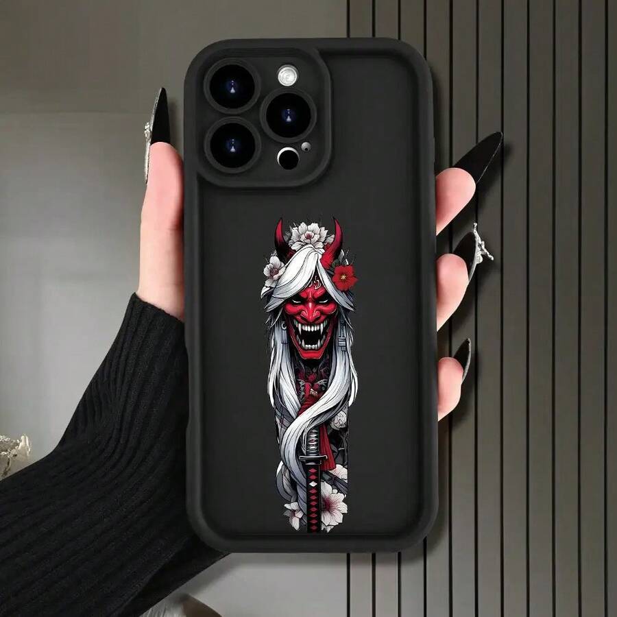 [Teléfono] Teléfono con textura de escalera con patrón de colmillos. Compatible con 16/15/14/13/12 Plus/Pro. Diseño moderno y neutro. Ideal para amigos, familiares, novios y novias. - Negro - Ver 1