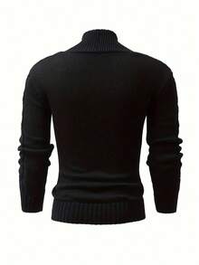 Men's Solid Rib-Knit Long-Sleeved Button-Up Cardigan - màu đen - Xem 3