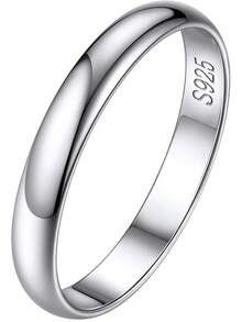 2/3/5mm 925 Sterling Silver Ring Customizable Plain Dome High Polished Wedding Band Comfort Fit Size 4-12 (With Gift Box) - Bạc 3mm - Xem 1