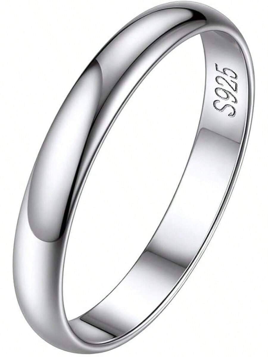 2/3/5mm 925 Sterling Silver Ring Customizable Plain Dome High Polished Wedding Band Comfort Fit Size 4-12 (With Gift Box) - Bạc 3mm - Xem 1