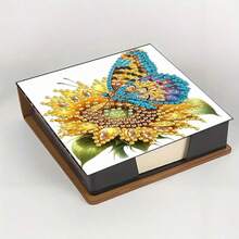 5D DIY Diamond Painting Set - Sunflower & Butterfly Pattern Memo Pad Box - Unique Handmade Gift, Diamond Art Kit, Asymmetrical Round Shape, Special Handmade Gift For Office And Home Desk
