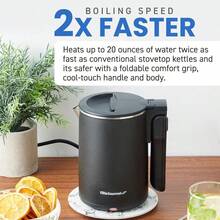 Gourmet EKT719 Dual Volt 120-230 V, doble pared aislada de viaje, hervidor eléctrico de 0,6 L, interior de acero inoxidable, tapa de bloqueo con bisagras, mango retráctil, apagado automático, - Blanco - Ver 3