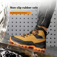 Men's Steel Toe High Top Work Boots Comfy Non Slip Vintage Lace Up Shoes For Men's Outdoor Work Out Activities Men Safety Shoes - 黃色 - 查看 7