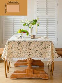 1 pieza Mantel con estampado elegante y flecos - Cuadrado de poliéster, a prueba de polvo y decorativo para cocinas, comedores, salas de estar, fiestas, vacaciones y barbacoas al aire libre, decoración de mesa/mantel decorativo/decoración con flecos