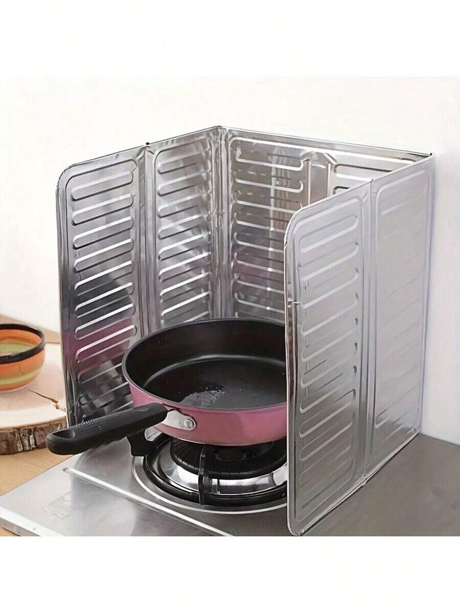 可折叠铝箔防油溅板，燃气灶隔热板，厨房食用油溅挡板，家用炉灶防油溅板 - 銀色 - 查看 1