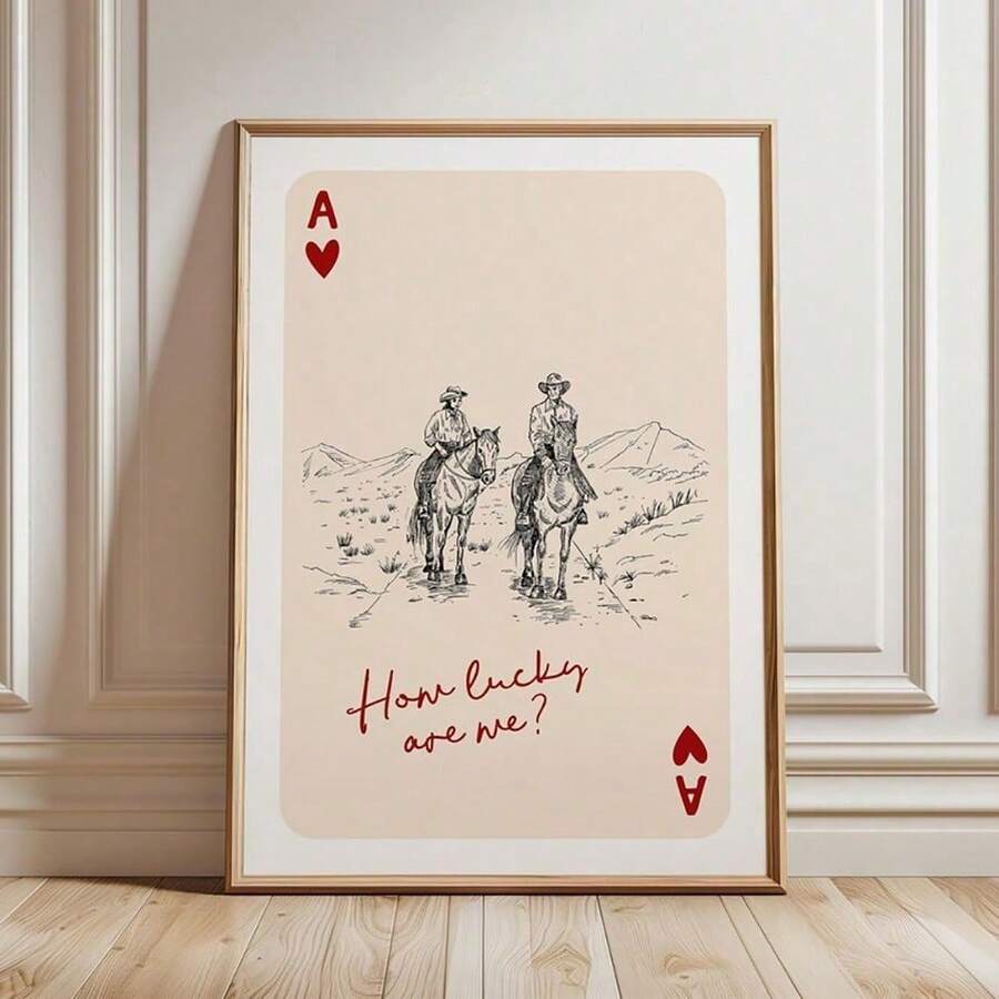 1 tấm áp phích nghệ thuật bài Tây - Tranh in canvas cao bồi cổ điển, trang trí nhà tối giản cho phòng khách, phòng ngủ, văn phòng, quán bar | Chủ đề bài may mắn, thẩm mỹ cổ điển, tranh treo tường không khung - Xám - Xem 1