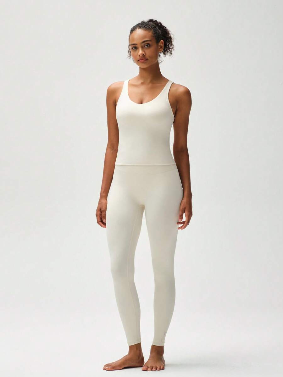 Two-Piece Set Women's Solid U-Neck Sleeveless Tank Top & High Waisted Leggings, Fitness Sportswear Set, Stretchy Sculpting Breathable Activewear For Gym Workout Lounge Summer Outfits - 白色 - 查看 1