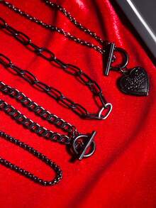 4pcs Stylish Punk Goth Beaded Metal Balloon Heart Pendant Romantic Surprise Gift Versatile Necklace - Black - View 3