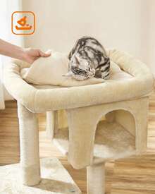 Feandrea Cat Tree, 84 Cm Tower, L, Condo For Large Cats Up To 7 Kg, Large Perch, 2 Caves, Scratching Post, Beige - Beige - View 7