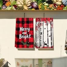 1set/1pc/2pcs Christmas Reindeer And Christmas Forest Printed Kitchen Towels And Dishwashers, Suitable For Interior Decoration In Restaurants, Kitchens And Bathrooms, Party Decoration, Holiday Gifts, And Can Also Be Given As Christmas Presents