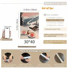 1 pezzo, Quadro su tela, Decorazione natalizia da parete incorniciata, Stampa artistica di una ragazza con cioccolata calda, Stampa artistica di un carrello bar da stazione sciistica, Decorazione moderna da caffè con scena invernale, Decorazione natalizia per la casa, Arte da parete minimalista, Arte moderna, Decorazione contemporanea per la casa, Decorazione da parete per il soggiorno