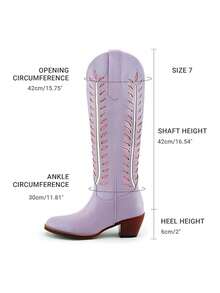Kylasien Women's Poeple Knee High Boots Cowboy Boots For Women Wide Calf Chunky Heel Fashion Stylish Embroidered Western Cowgirl Boot - Purple - View 8