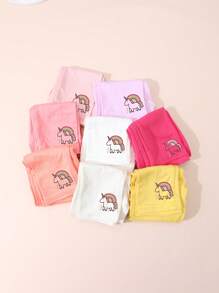 8pcs Kids' Solid Color & Printed Cropped Leggings, Colorful Rainbow Unicorn Tights, Versatile For Spring/Autumn, Can Be Worn Inside Or Outside