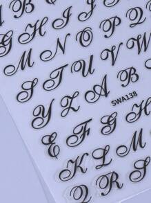 2片装3D哥特字母美甲贴纸，时尚浪漫英文单词字母符号设计，DIY Y2K自粘滑块，美甲装饰配件，美甲用品，送给女性和女孩的礼物 - 黑色 - 查看 7