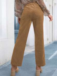 tooluck Womens Casual Winter Straight Leg Elastic Waist Corduroy Pants With Pockets Khaki - Màu Khaki - Xem 2