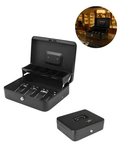 Caja fuerte de metal con bandeja extraíble, clips para billetes y cerradura con llave, hecha en acero resistente, portátil para negocios y uso diario