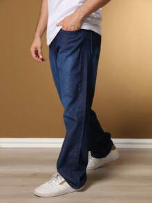 Barão Balão Men's Jeans, Wide Leg Model - 深色水洗藍 - 查看 2