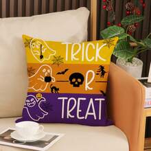 4 件万圣节枕套，可爱幽灵和黑猫条纹设计，紫色和橙色卡通单面印花拉链靠垫套，万圣节家居装饰，适用于家庭客厅沙发床、户外露台装饰，不含枕芯，18 X 18 英寸
