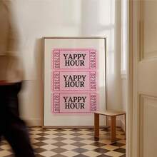 Yappy Hour 海报印刷墙面装饰粉色墙面艺术酒吧推车印刷品唯美少女复古艺术 Yap 帆布画海报和印刷品墙面艺术图片适用于客厅装饰可选框架 - 彩色 - 查看 8