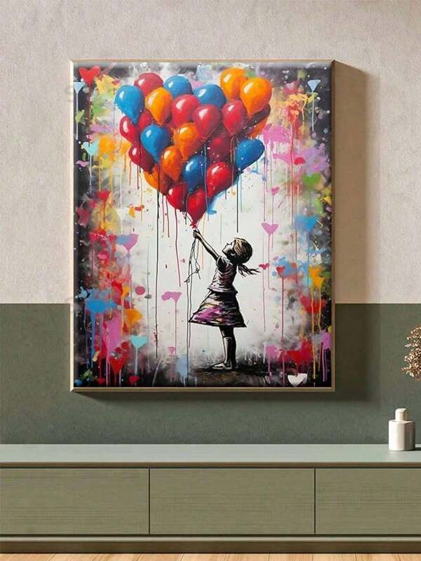 1pc 5D DIY Diamond Painting Mosaic, Heart Graffiti Girl, Diamond Embroidery Kit, Mosaic Home Decor Wall Art, Frameless