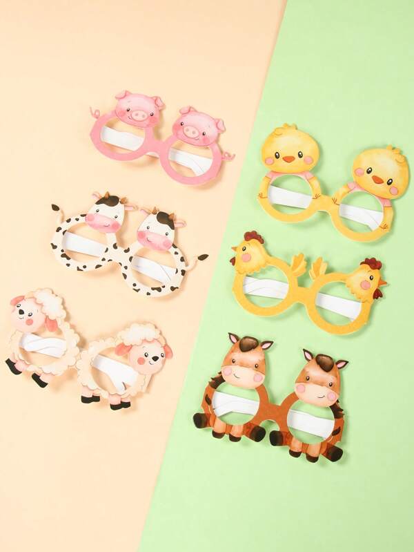 6 piezas, Gafas de papel con diseños de animales de granja, decoración de fiesta, accesorios para fotos, decoración de fiesta de cumpleaños feliz, con diseños de pollos, patos, cerdos, vacas y ovejas, suministros para fiesta de 1er cumpleaños con tema de granja, recuerdos de fiesta, regalos de cumpleaños