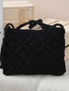 Tassel Woven Crossbody Bag, Portable Solid Color Shoulder Bag, Messenger Bag, Best Gift For Carnival - Multicolor - View 9