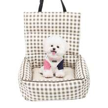 Sedile rialzato per auto per animali domestici pieghevole, letto per cani/gatti in tessuto scozzese traspirante, rimovibile, per viaggi all'aperto, adatto per cani di piccola taglia come Barboncino, Chihuahua, Bichon Frisé