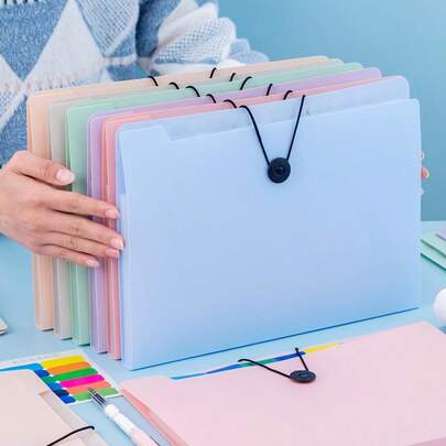 1pc 5-Compartment Accordion File Folder For Students, Cute Transparent Classification Storage Pouch For A4 Multi-Layer Storage Bag