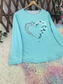 女士加大码长袖心形秋季女装优雅上衣，适合外出、情人节、日常休闲百搭穿着，秋季 - 藍色 - 查看 4