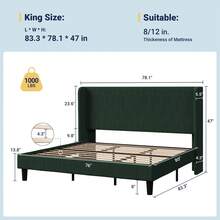 Allewie Full/Queen/King Size Bed Frame With Upholstered Wingback Headboard, Vertical Channel Tufted Corduroy Velvet Platform Bed, Strong Wooden Slats Support, No Box Spring Needed, Easy Assembly, Green - 綠色 - 查看 11
