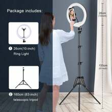 AXNEN Aro de luz de selfie de 10 pulgadas con trípode opcional, luz de relleno de fotografía, lámpara de anillo LED compatible con todos los teléfonos para grabación de video, transmisión en vivo