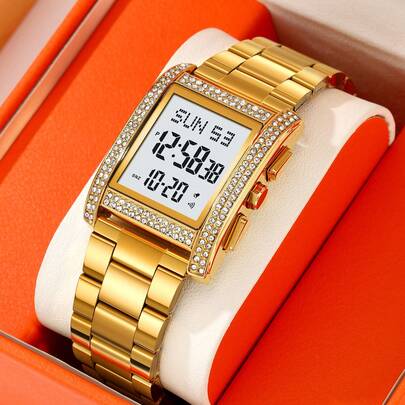 SKMEI 2520 メンズ ステンレススチールバンド 腕時計 LEDライト 防水 デジタル スクエア ルミナス アラーム スポーツ ビジネス ラグジュアリー