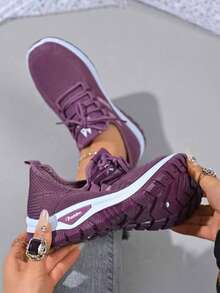 [Comfortable Slip-On Sneakers] Lightweight And Comfortable Women's Breathable Knitted Slip-On Sneakers, Low-Top Casual Shoes For All Seasons, Available In A Variety Of Sizes - 紫色 - 查看 2