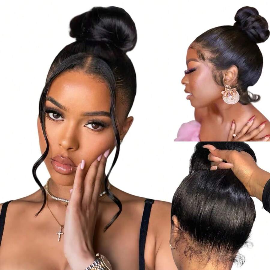 bling hair Hidden Strap Straight 360 Lace Front Wigs Human Hair Pre Plucked Pre Bleached  Glueless Brazilian Virgin Wig With Drawstring 200 Density  Full Lace Wigs For Women 22 Inch - Natural Black - 查看 1