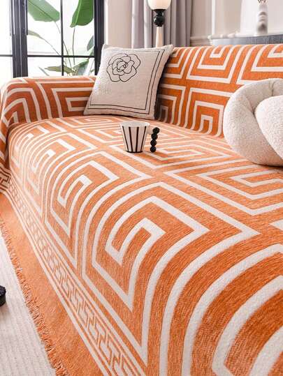 1 件套雪尼尔沙发盖毯，波西米亚叶子图案，柔软，宠物友好，可机洗，100% 涤纶，带沙发保护套，适用于卧室、客厅、家居装饰