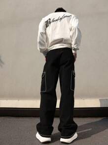 1 paio di pantaloni cargo da uomo multitasche, vestibilità morbida con stampa a croce, adatti per spiaggia, casual, allenamento, sport all'aperto, tutte le stagioni, gamba dritta, stile di moda da strada, regalo per il fidanzato/marito, occasioni speciali, autunno