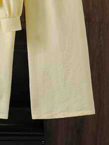 Left Mama Girls Casual Pleated Bow Long Sleeve Top And Straight Leg Pants Set, Spring/Autumn - Yellow - View 7