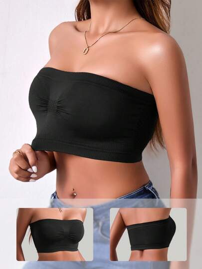 Women's Black Seamless Bandeau - Breathable Back Technology & Ultra-Soft Comfort, Versatile Layering Essential For OfficeTravel, T-Shirt Invisible Design