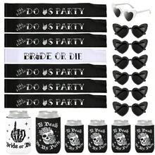 Bộ quà tặng trang trí tiệc độc thân "Cô dâu hay chết" Till Death Do Us Party kèm ruy băng và ly dự tiệc - Nhiều màu - Xem 1