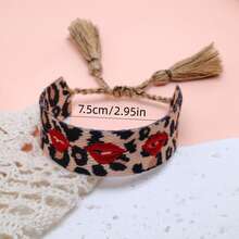 1pc Adjustable Handmade Leopard Print Heart Bracelet, Boho Style Suitable For Women, Party, Travel, Daily Wear - Leopard Lips - View 6