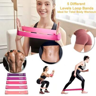 5pcs Pink Gradient Resistance Band 5-Piece Set 600 * 50mm Fitness Elastic Band With Strength Label Manual Cloth Bag