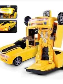 Carrinho Brinquedo Vira Robô Luz Som Bate e Volta - Amarelo - Visão 2